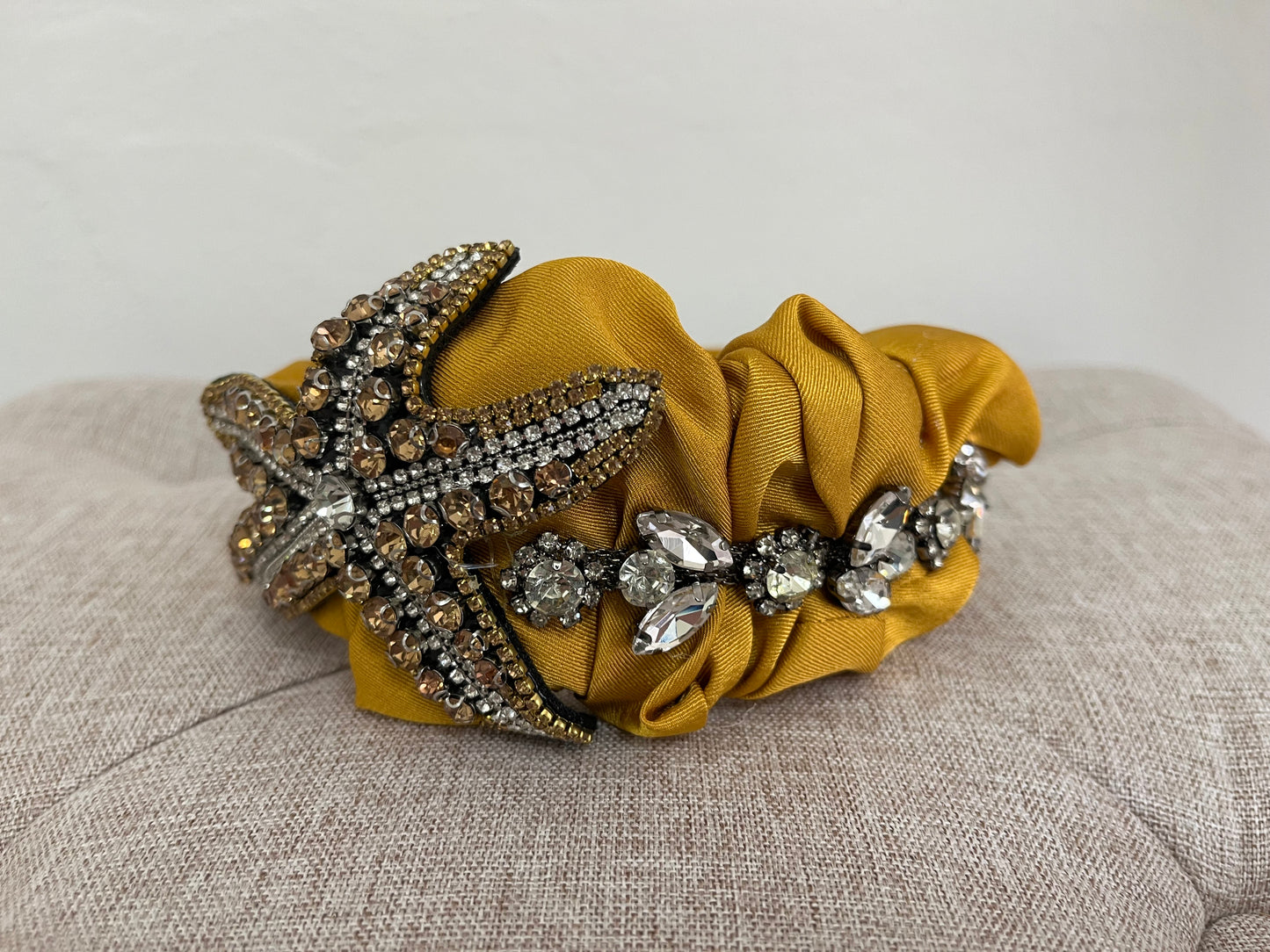 Mustard headband with stunning rhinestone details