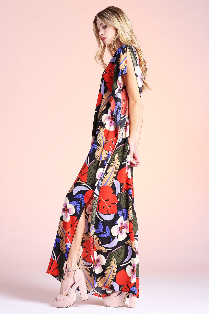 Wild Hibiscus Print One Shoulder Maxi Dress / Vestido largo con estampado de hibisco salvaje