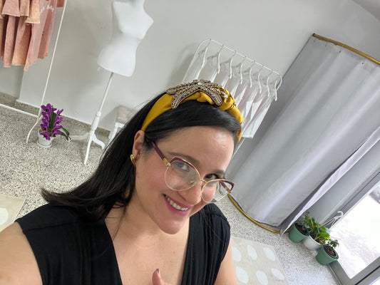 Mustard headband with stunning rhinestone details