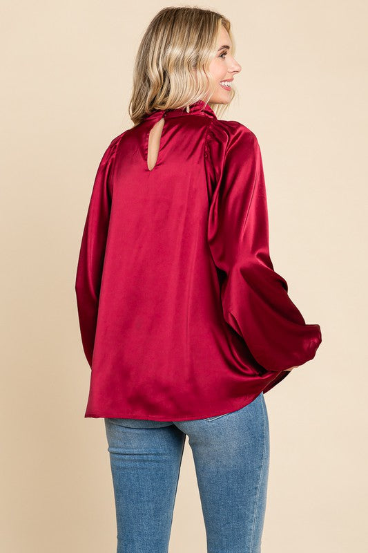 Burgundy Satin Blouse Top