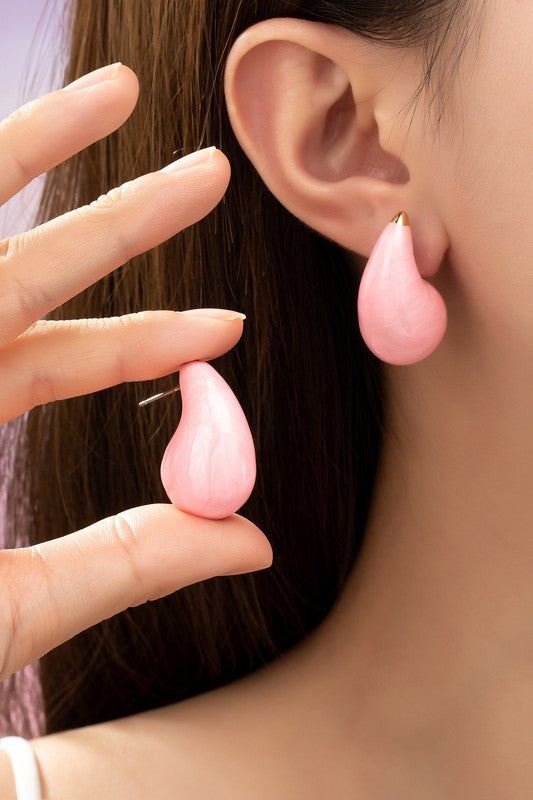 Pink Water Drop Earings