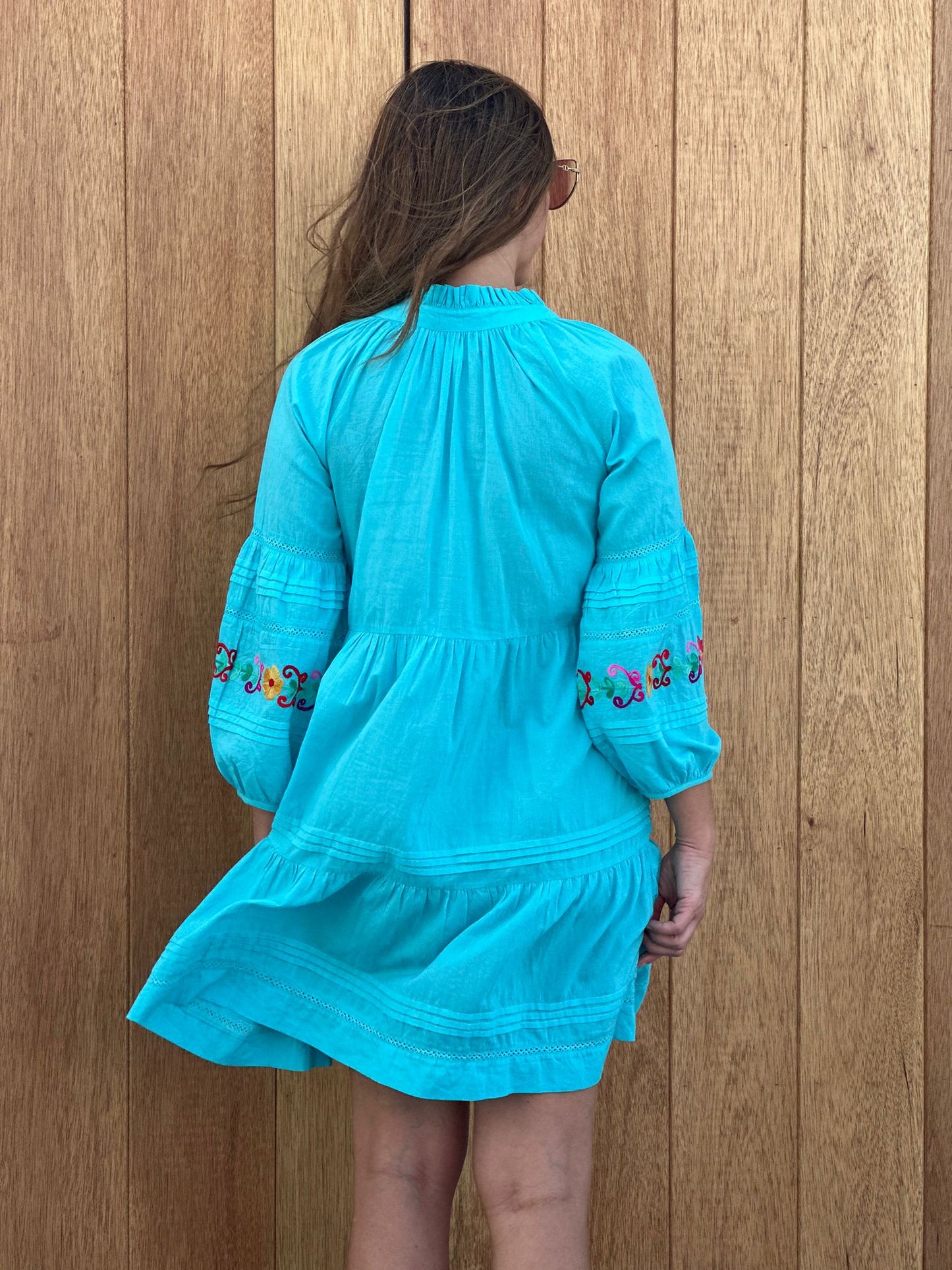 Clover Turquoise Dress Embroidered