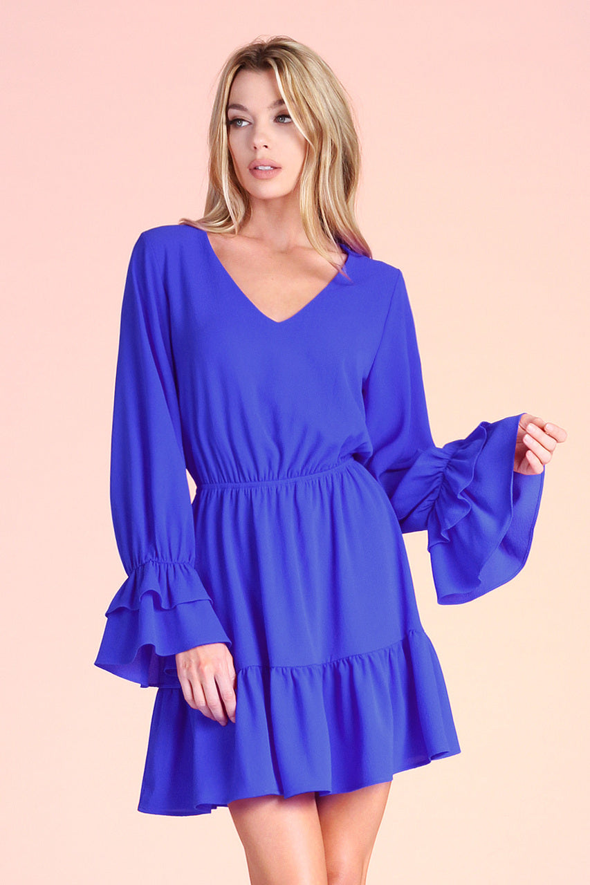 Blue Tulip Dress with Ruffle / Vestido Tulipán azul con volantes