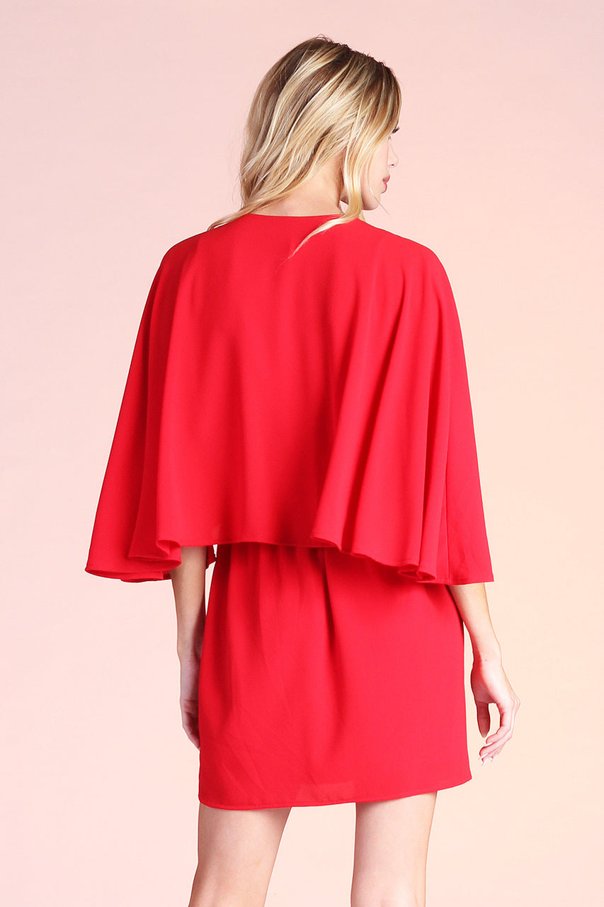 Red Rose Cape Mini Dress / Vestido corto rojo con capa