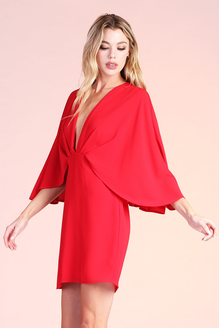 Red Rose Cape Mini Dress / Vestido corto rojo con capa