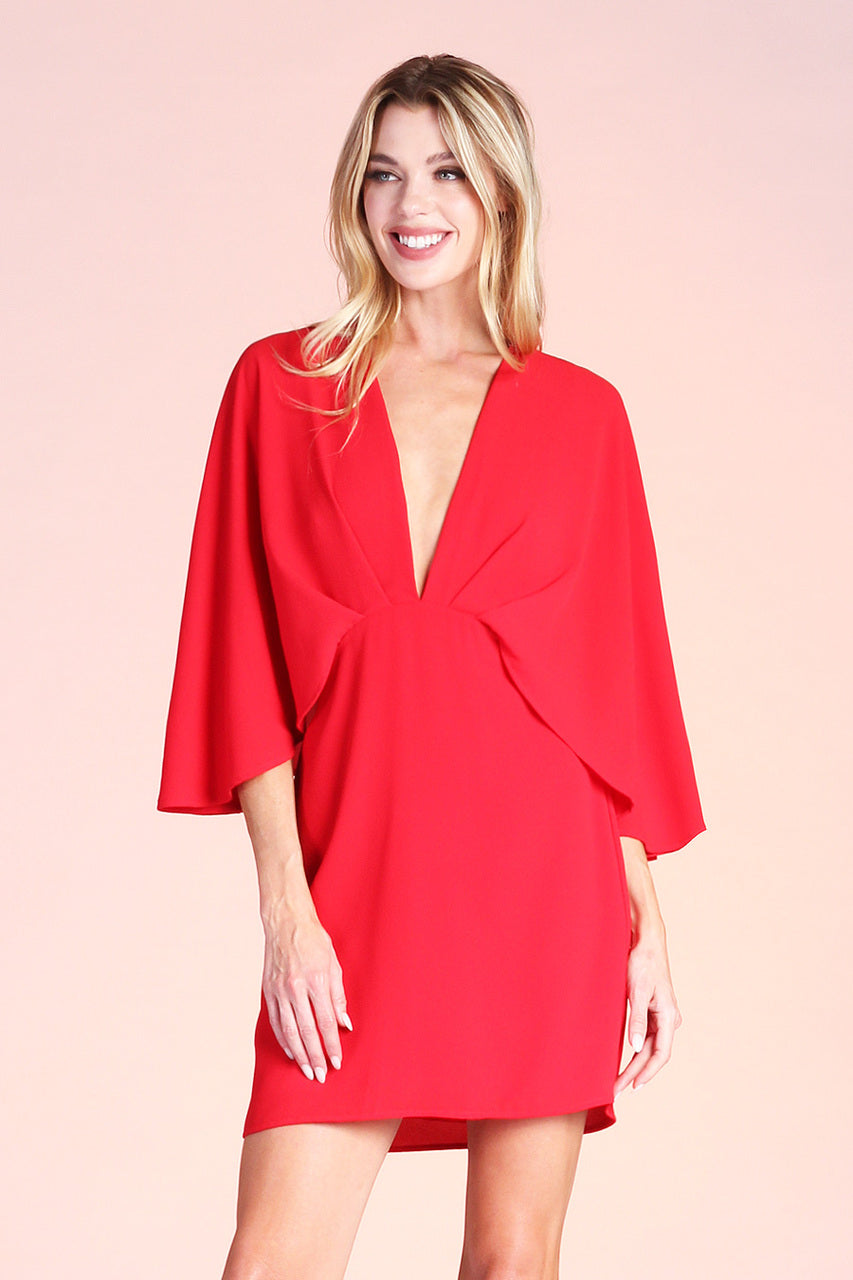 Red Rose Cape Mini Dress / Vestido corto rojo con capa