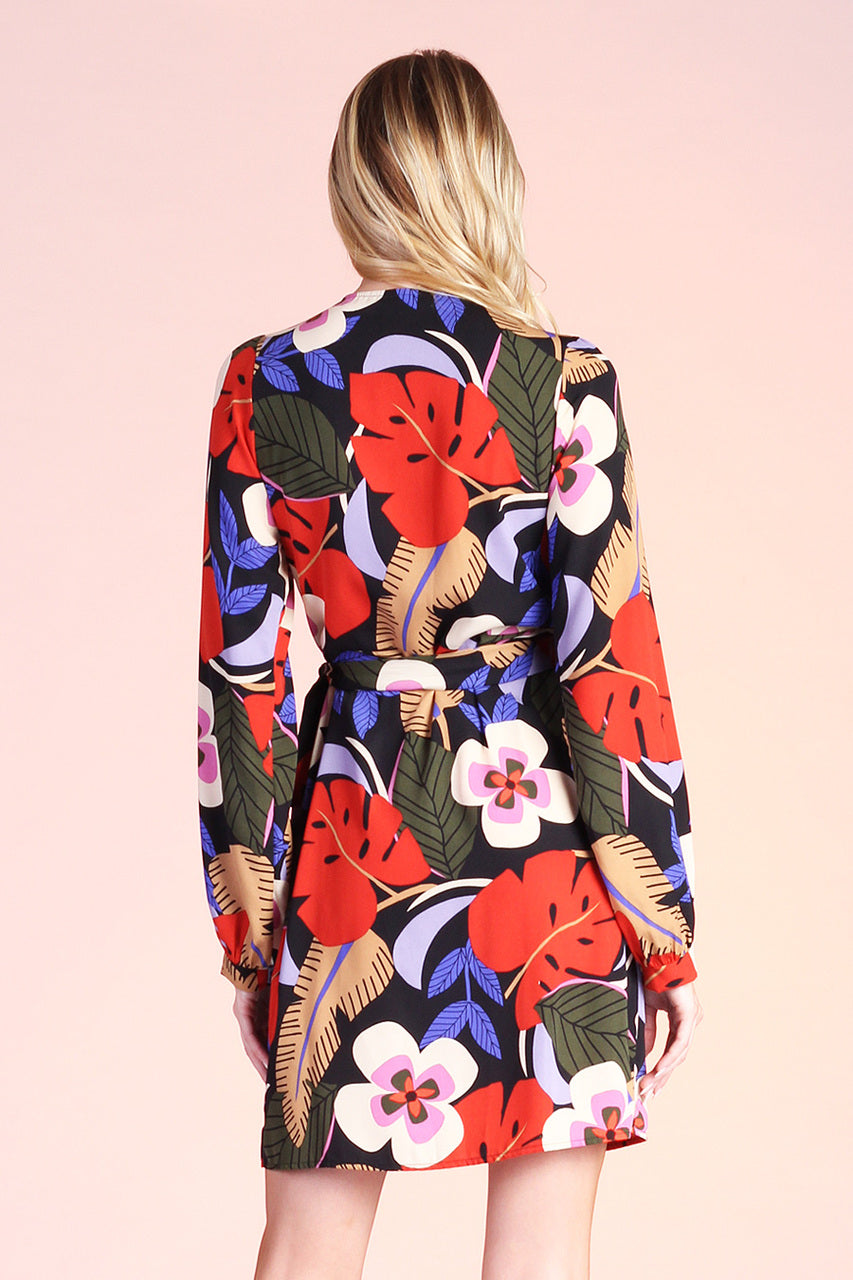 Wild Hibiscus Tie Wrap Dress / Vestido Amapola cruzado con lazo